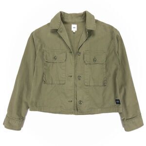 VANS Cropped Button Down Utility Military Shirt Jacket Workwear XS Olive Green